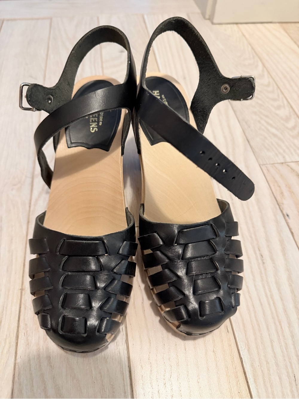 Never Worn Swedish Hasbeens Black Woven Leather Ankle-Strap Sandals - Picture 3 of 4